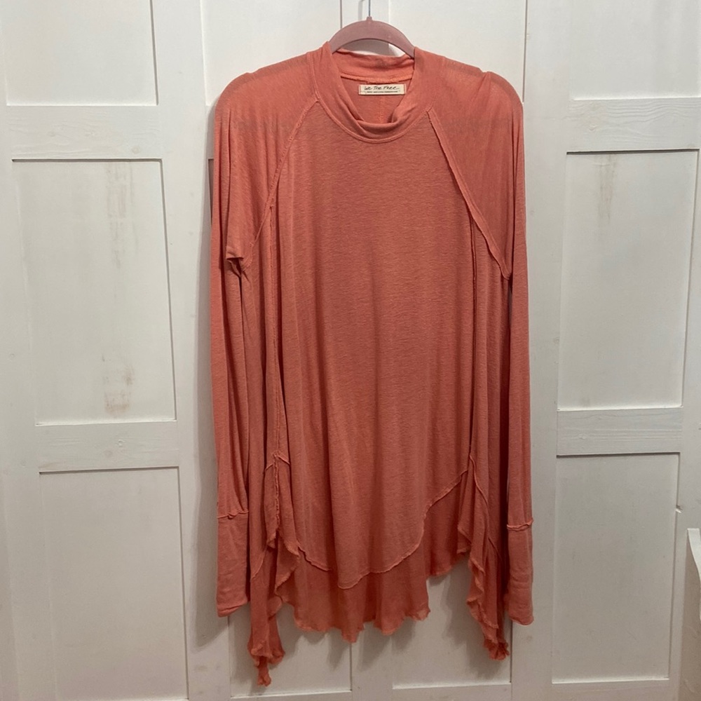 We The Free Coral Long Sleeve Draped Tunic